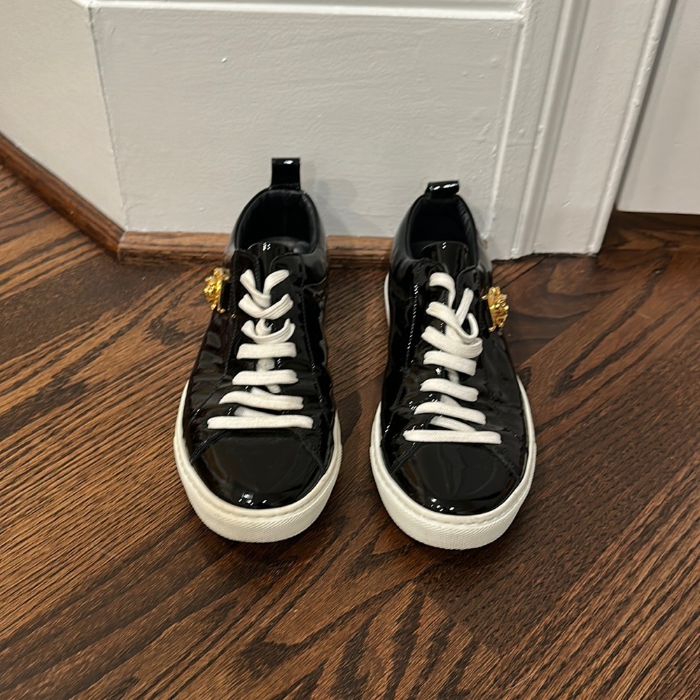 Black patent leather Versace sneakers
